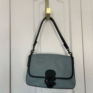 Coach Blue-Gray Leather Shoulder Bag with Blue Trim